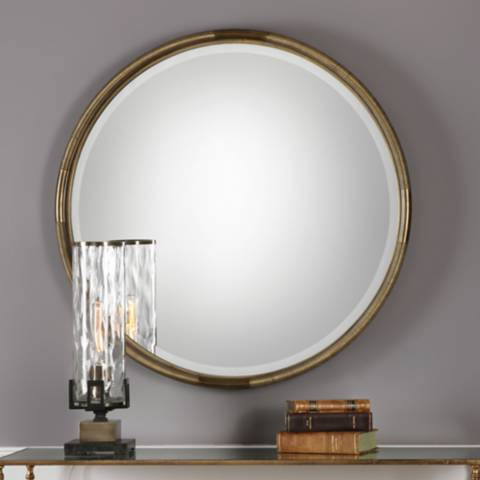 Uttermost Finnick Antiqued Gold 35 3/4" Round Wall Mirror | Lamps Plus