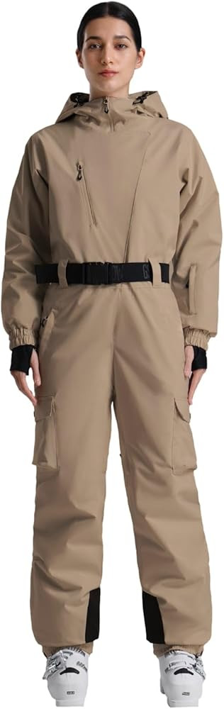GSOU SNOW Womens Ski Suit One Piece Snow Suit Asymmetric Design Utility Jumpsuit Jacket Waterproo... | Amazon (US)