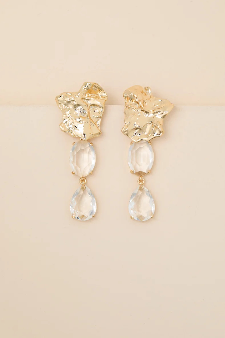 Christine Gold Rhinestone Drop Earrings | Lulus
