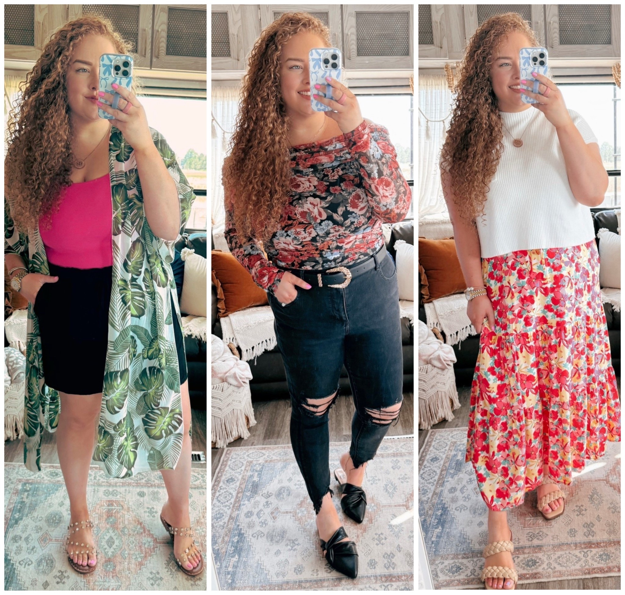 ✨ 3 Amazon outfits I’m loving lately 🤍 Each one is comfy, cute, and perfect for  style on a budget! 🥰date night look | amazon date night outfit | amazon date night look | amazon date night finds | sexy date night outfit | amazon date night | off the shoulder top | amazon off the shoulder top | amazon floral top | floral top | black jeans | skinny jeans | black skinny jeans  | black jeans outfit | Amazon mules | black mules | amazon black mules | amazon fall mules | fall date night | fall date night outfit  | amazon finds | amazon fashion | amazon look | amazon outfit | amazon must haves | short sleeve sweater | Amazon short sleeve sweater | Amazon white short sleeve sweater | floral skirt | Amazon floral skirt | sandals | Amazon sandals | braided sandals | pink tank top | Amazon pink tank top | black shorts | Amazon black shorts | wide leg shorts | Amazon wide leg shorts | palm print kimono | Amazon palm print kimono 

#LTKStyleTip #LTKMidsize #LTKSaleAlert