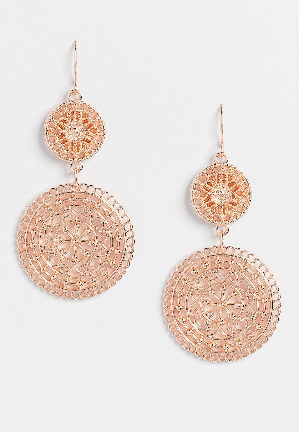 Rose Gold Double Medallion Drop Earrings | Maurices