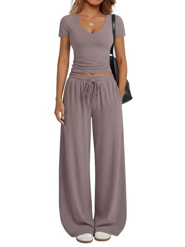 Trendy Queen 2 Piece Lounge Sets for Women Summer 2026 Two Piece Matching Loungewear Sweat Sets Spring Fashion Travel Airport Outfits Sweatsuits Casual Cute Clothes Track Suits Rose Taupe XS | Amazon (US)