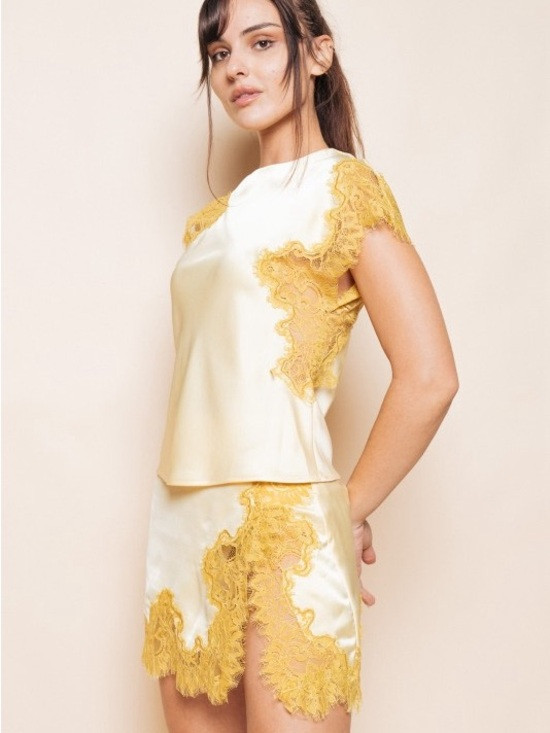 Summer skirt set- Satin lace trim gold | Poshmark
