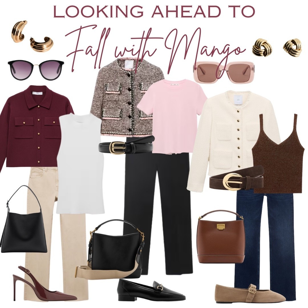 Fall outfits. Mango. Budget friendly. Jacket. Tweed. Business casual. Flared straight jeans. Ballet flats. Loafers. Bucket bag. Top handle bag. Leather purse. Maroon. Knit jacket. Tweed jacket. Leather belt. Sunglasses. Women’s outfits  

#LTKFindsUnder100 #LTKWorkwear #LTKSeasonal
