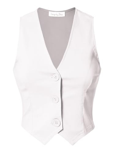 Design by Olivia Women's Cropped Button Front Waistcoat Vest White S | Amazon (US)