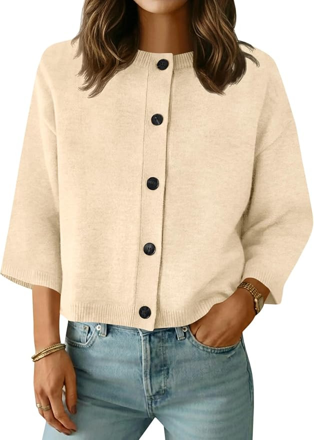 Saodimallsu Womens Short Sleeve Cardigan Sweaters Crew Neck Button Down Lightweight Casual Summer... | Amazon (US)