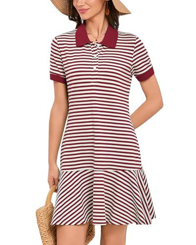YEXPINE Women's Striped Polo Dress Summer Casual Mini Dress Red | Amazon (US)
