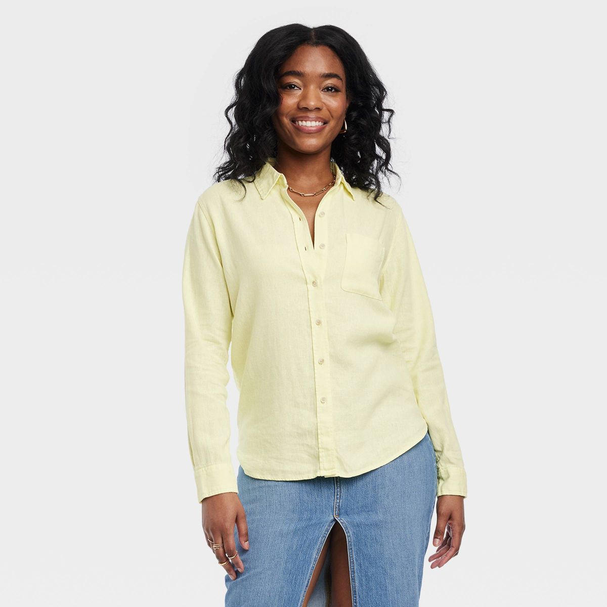 Women's Linen Long Sleeve Collared Button-Down Shirt - Universal Thread™ | Target