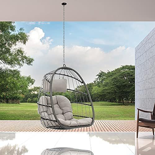 Amazon.com: Brafab Wicker Rattan Hammock Egg Swing Chair with Hanging Chain, Aluminum Frame and U... | Amazon (US)