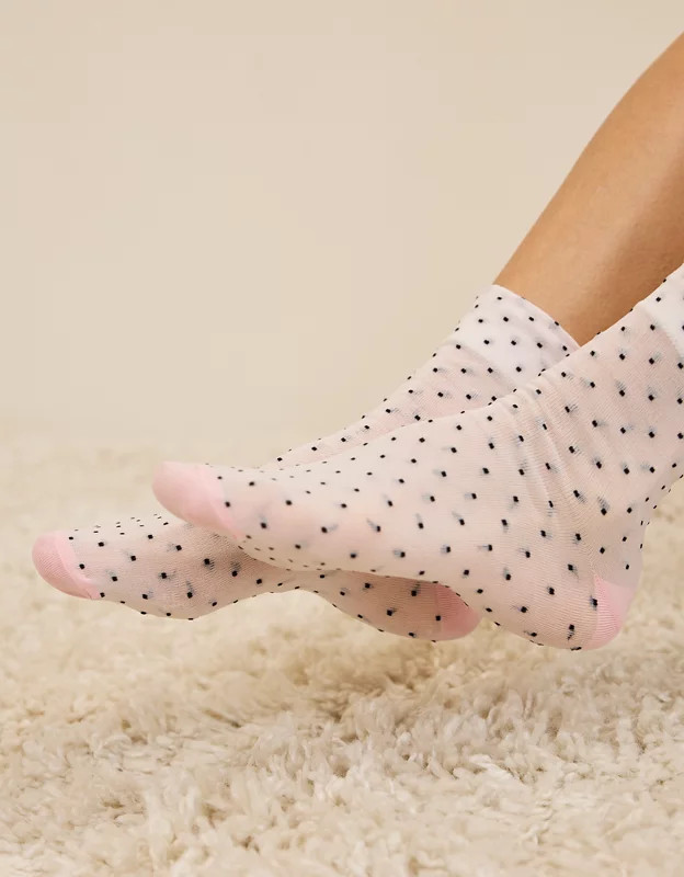 Aerie Mesh Dot Ruffle Quarter Socks | Aerie