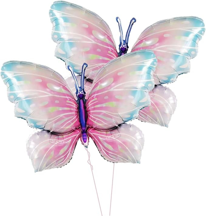 2 Pcs Pink Blue Butterfly Balloons Giant Butterfly Foil Mylar Balloon Butterfly Themed Party Girl... | Amazon (US)