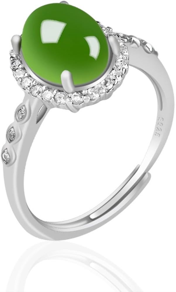 925 Sterling Silver Jade Rings, Hetian Moissanite Jadeite Egg-Face Ring, Meaningful Gift for Your... | Amazon (US)