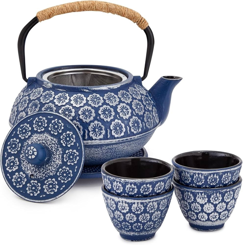 Juvale 6 Piece Set Japanese Cast Iron Teapot with Infuser, 4 Teacups and Trivet (32 oz Tea Pot) -... | Amazon (US)
