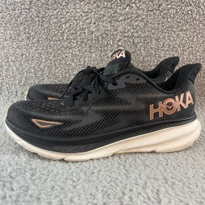 Hoka One Clifton 9 Womens 9.5B Black Rose Gold Running Comfort Walking Shoes | eBay US