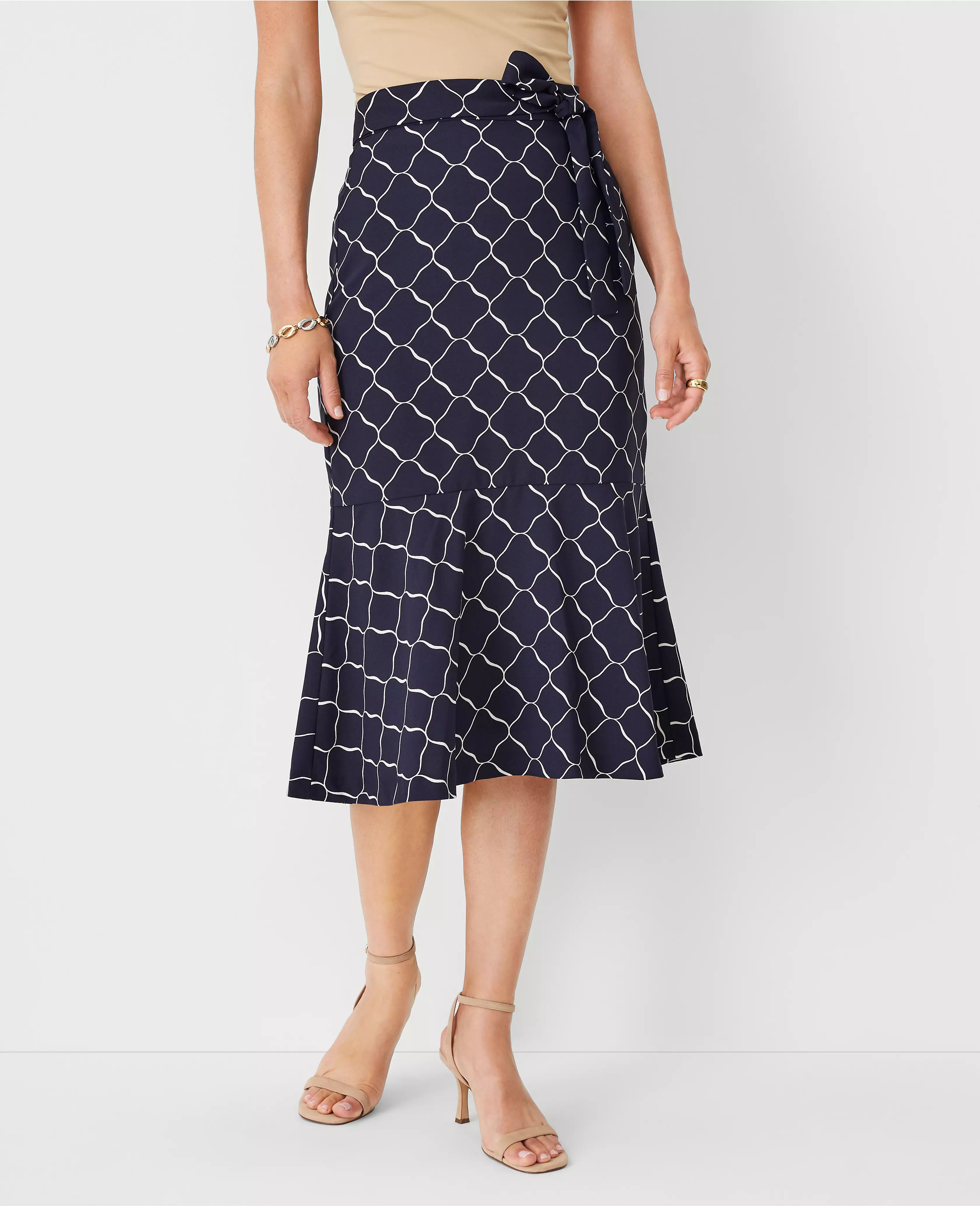 Geo Tie Waist Flounce Pencil Skirt | Ann Taylor (US)