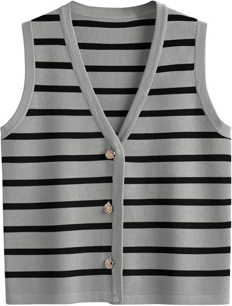 LILLUSORY Summer Vest Tops for Women 2025 Striped Sweater Vests Vacation Button Up Outfits Spring... | Amazon (US)