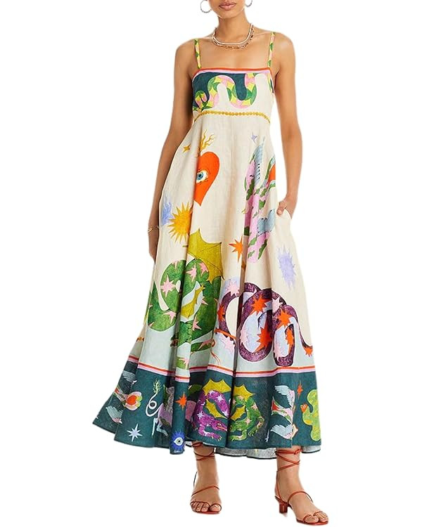 TOOPYNOI Women's Summer Spaghetti Strap Boho Sundress 2025 Square Neck Smocked Casual Flowy Swing... | Amazon (US)