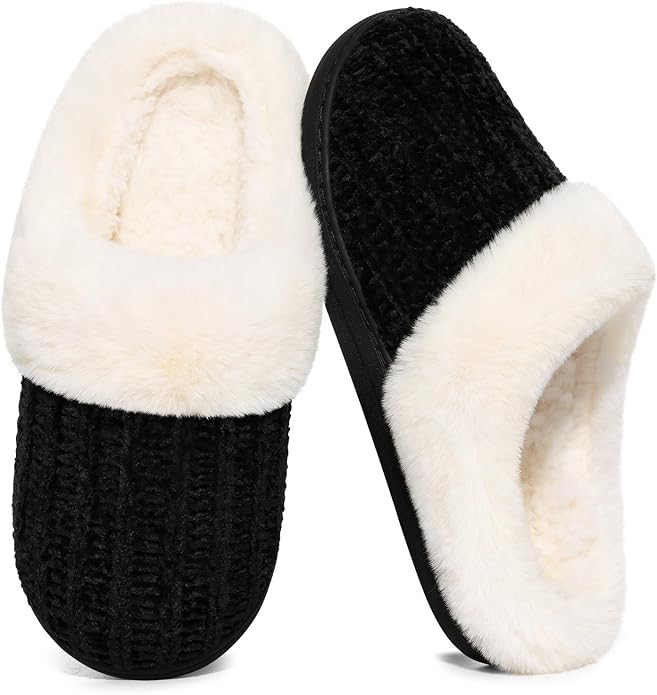 Evshine Warm Knit House Slippers for Women Comfy Wool-Like Lined Chenille Slippers with Memory Fo... | Amazon (US)