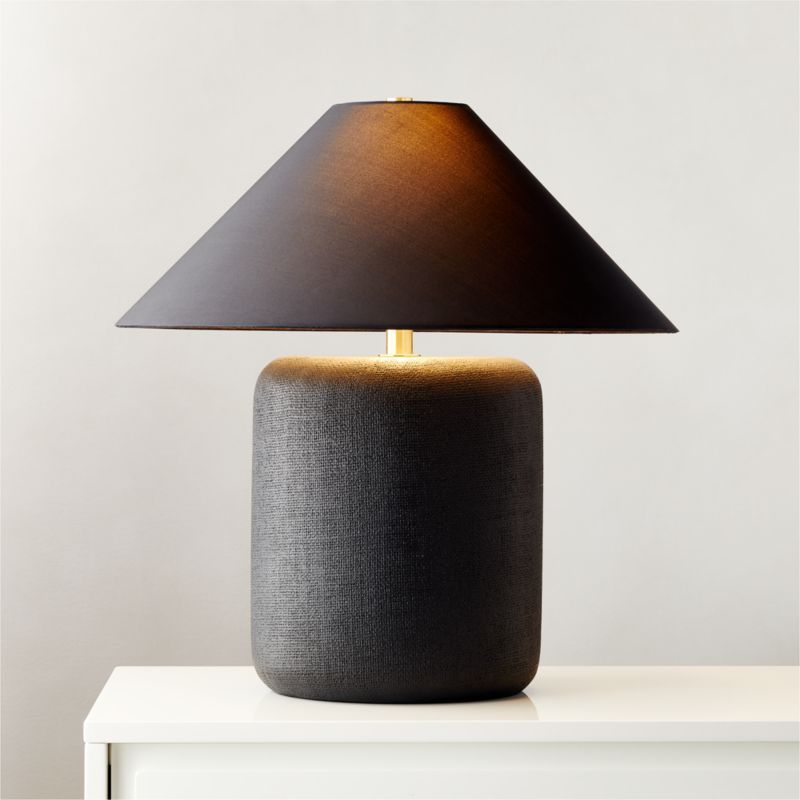 Block Black Lacquered Linen Table Lamp + Reviews | CB2 | CB2