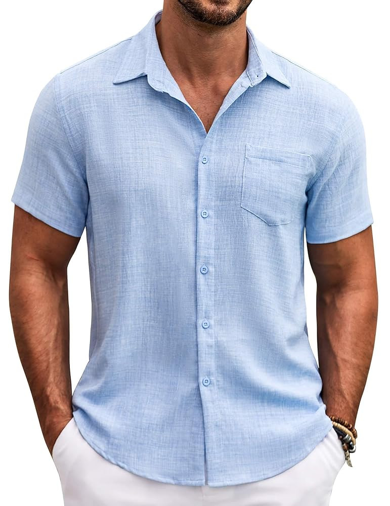 COOFANDY Mens Button Down Short Sleeve Shirt Casual Shirts Summer Beach Textured Shirts with Pock... | Amazon (US)