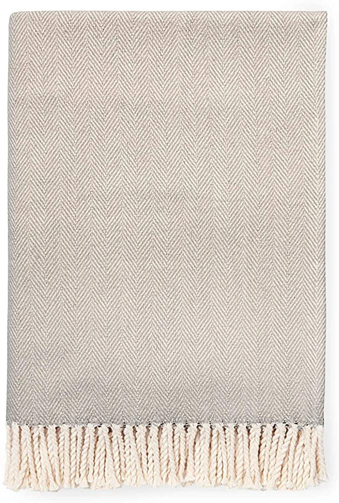 SFERRA Celine Herringbone, 100% Cotton Throw Blanket - Mushroom | Amazon (US)