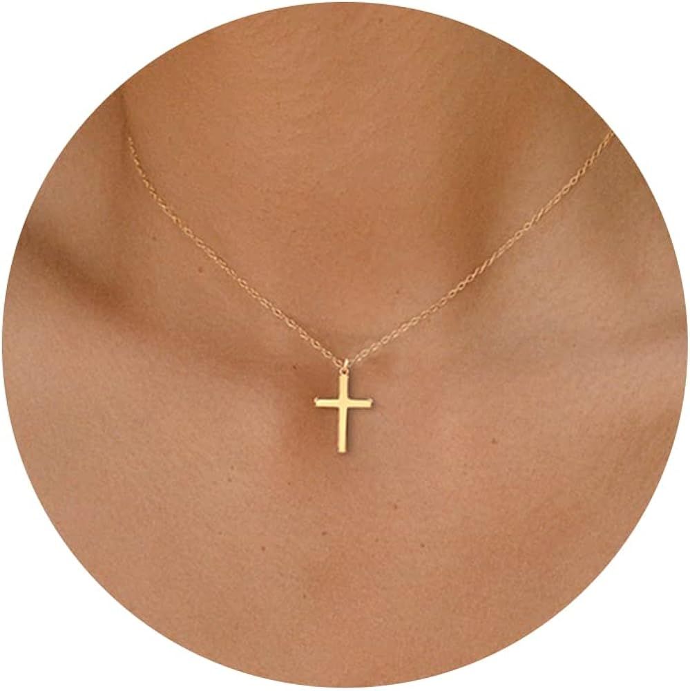 Moodear Cross Necklace for Women, 14K Gold Plated/Sterling silver Chain Necklace Dainty Layered G... | Amazon (US)