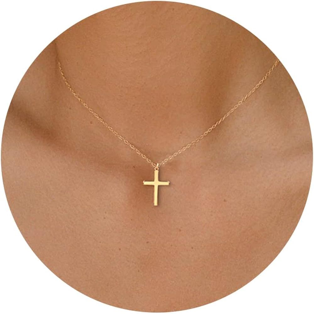 Moodear Cross Necklace for Women - Dainty 14K Gold Plated/Sterling Silver Layered Cross Pendant S... | Amazon (US)