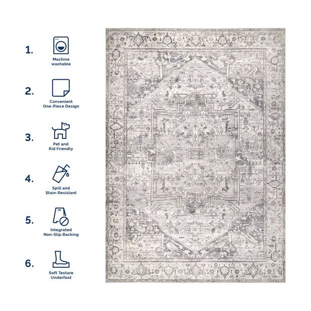 Gray Atrium Medallion Washable Area Rug | Rugs USA