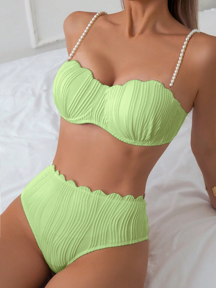 Women's Vacation Faux Pearl Embellished Sexy Bikini Set With Separated Swimsuit,Summer Beach | SHEIN