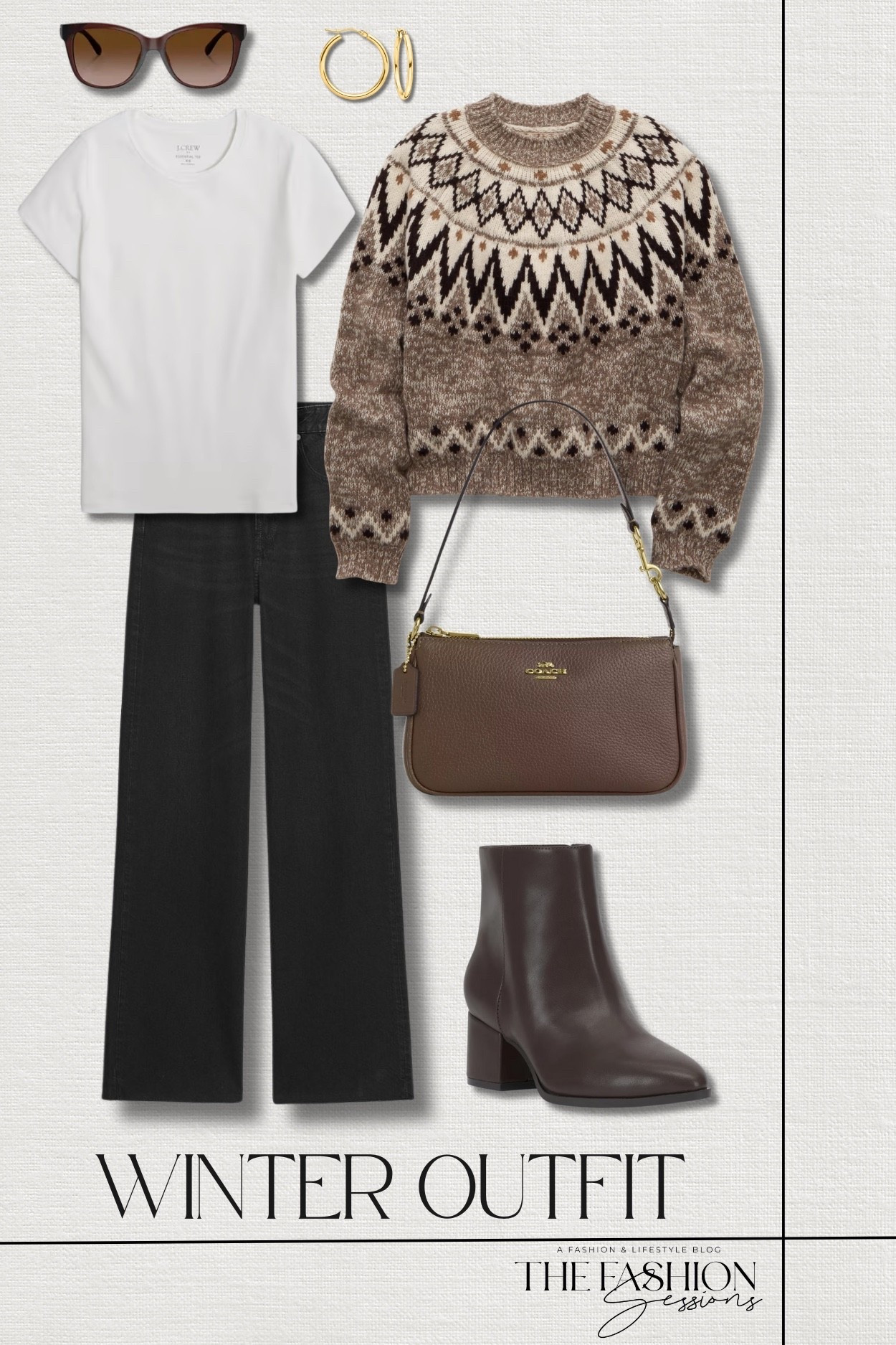 Winter outfit inspo!
snow stopper sweater | high-waist wide leg jeans | essential t-shirt | brown leather ankle booties | coach nolita bag | coach sunglasses | gold hoop earrings | winter outfit | fair isle sweater | brown and black outfit | casual outfit

#LTKSeasonal #LTKFindsUnder50 #LTKOver40