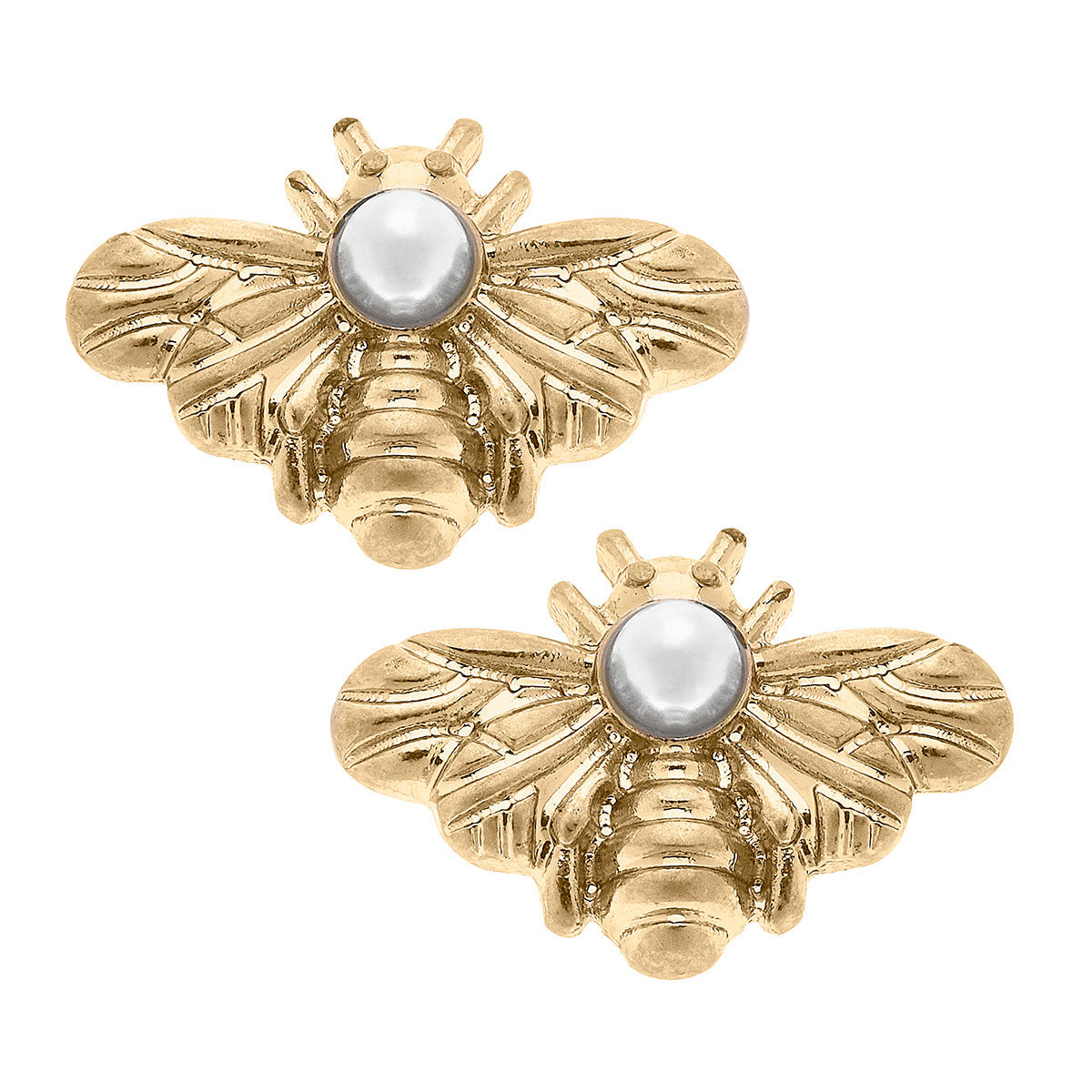 Martine Bee & Pearl Stud Earrings in Worn Gold | CANVAS