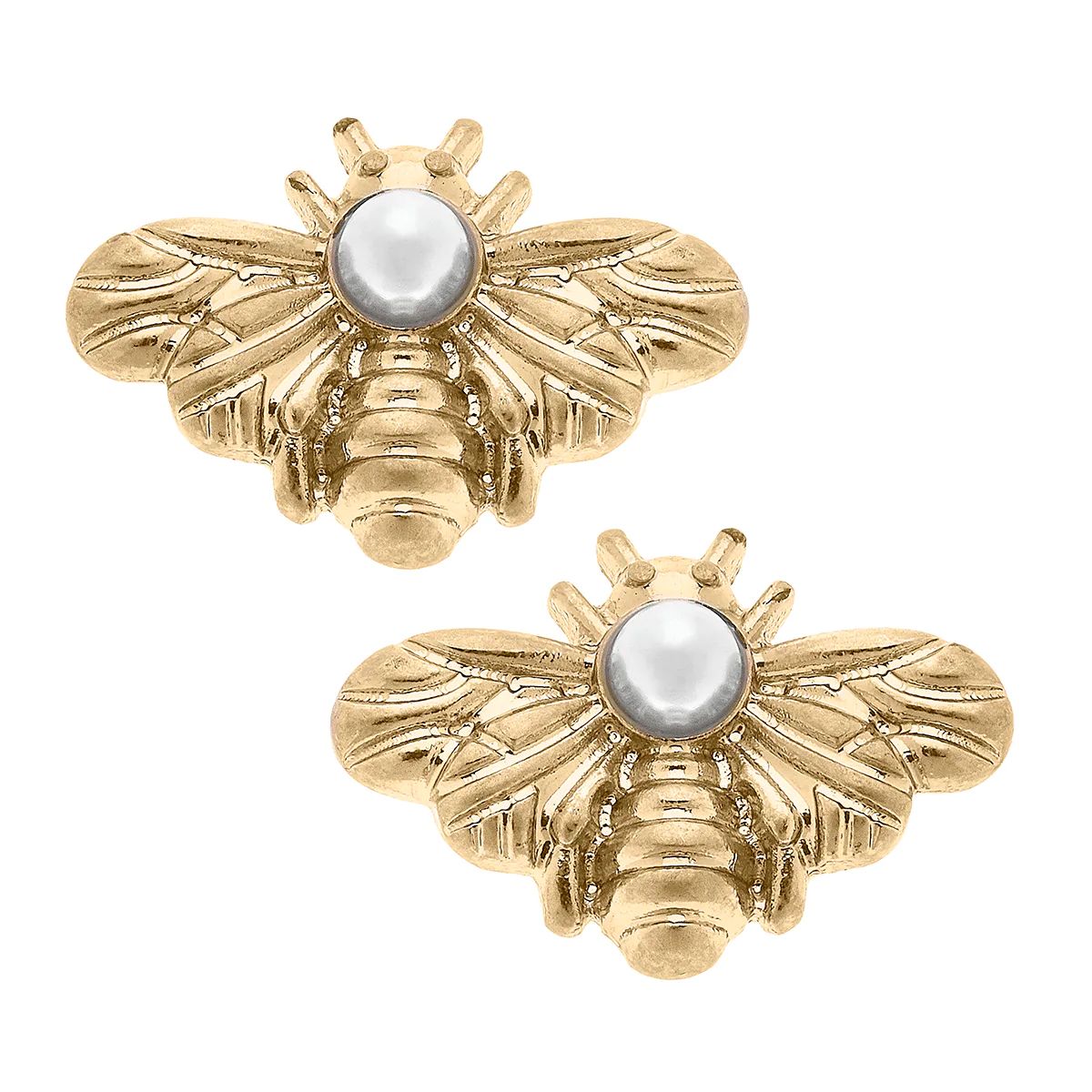 Martine Bee & Pearl Stud Earrings in Worn Gold | CANVAS