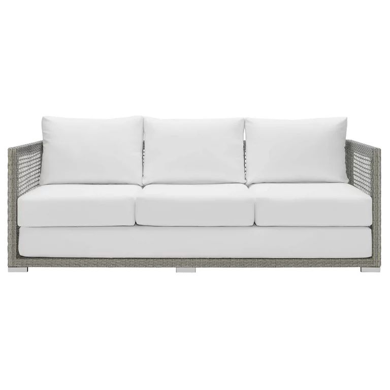 Modway Aura Outdoor Patio Wicker Rattan Sofa in Gray White | Walmart (US)