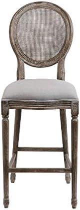 Cane Back Bar Stools Sold as Pairs Gray Oatmeal Linen Seat and Aged Wood | Amazon (US)