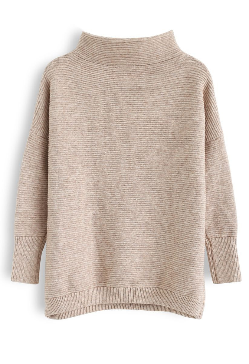 Cozy Ribbed Turtleneck Sweater in Linen | Chicwish