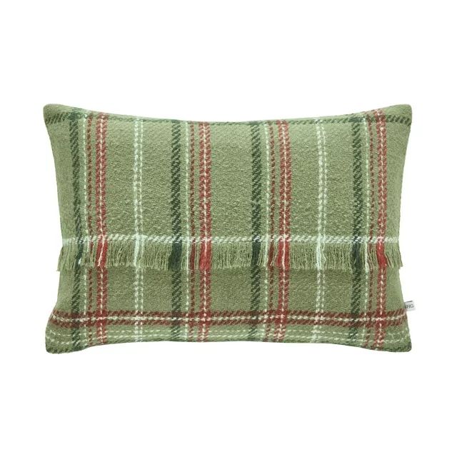 Better Homes & Gardens 14" x 20" Green Mohair Plaid Holiday Decorative Pillow | Walmart (US)