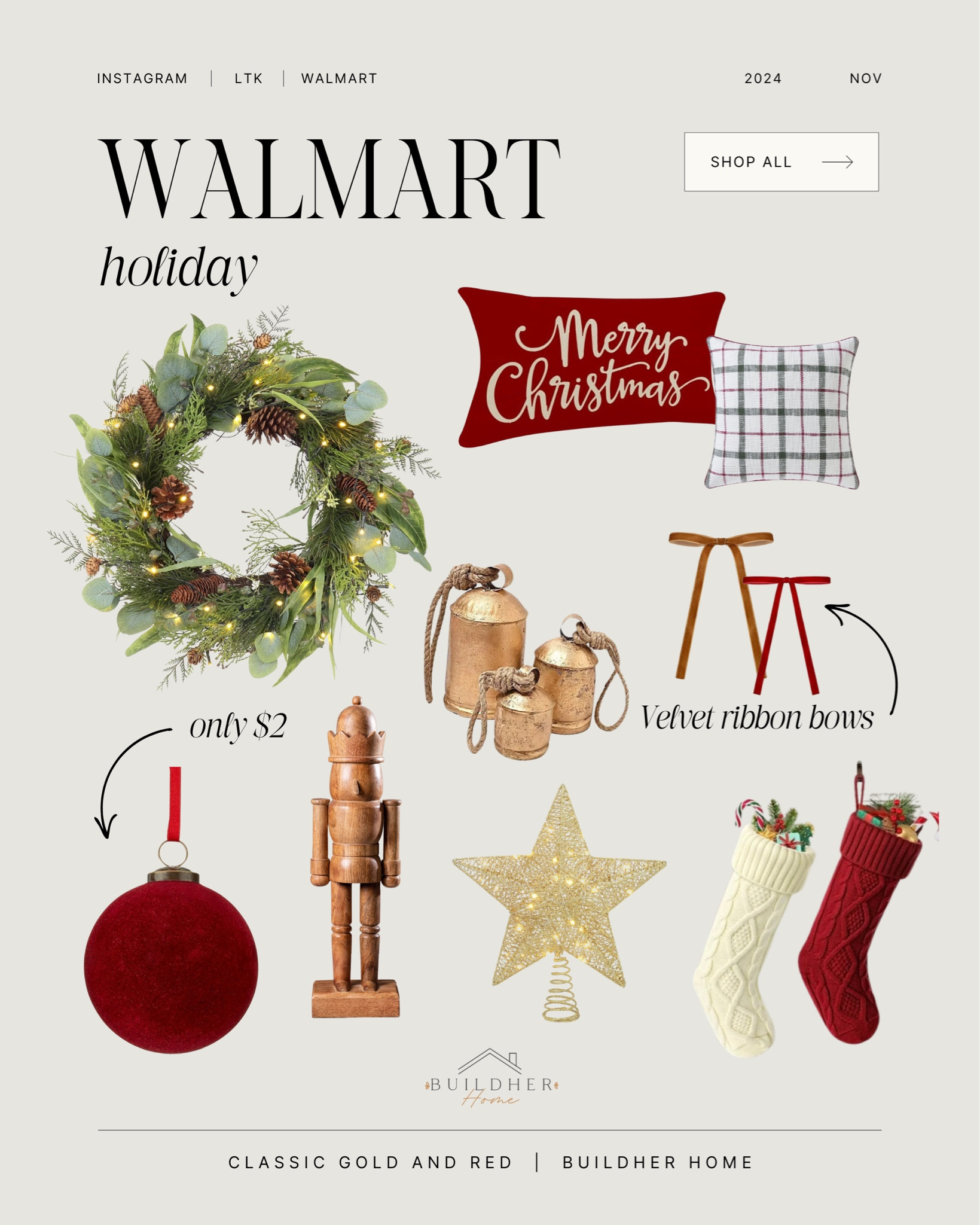 The perfect classic red and gold holiday decor all from Walmart. 

#LTKHoliday #LTKHome #LTKFindsUnder50