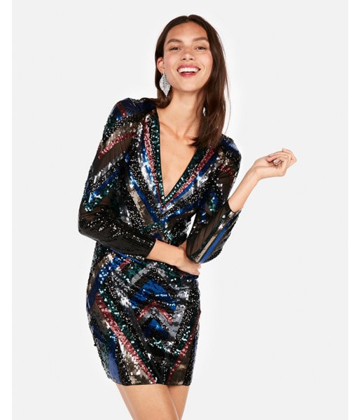 Express Womens Patterned Multicolor Sequin  Dress Multi Women's Xxs Multi Xxs | Express