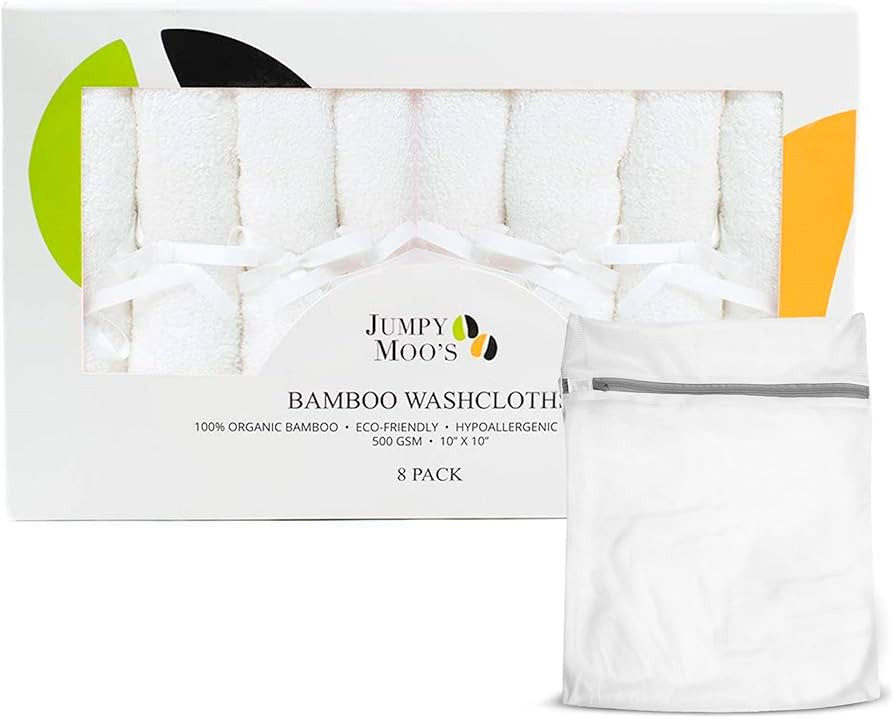 Jumpy Moo's Baby Washcloths - 100% Rayon from Bamboo, Ultra Thick 10x10 inches, Gentle on Delicat... | Amazon (US)