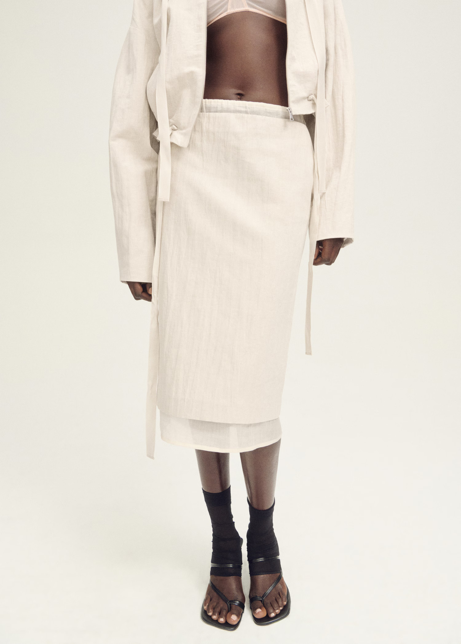 Combined linen-blend midi-skirt - Women | MANGO USA | Mango (US/MX/AU)