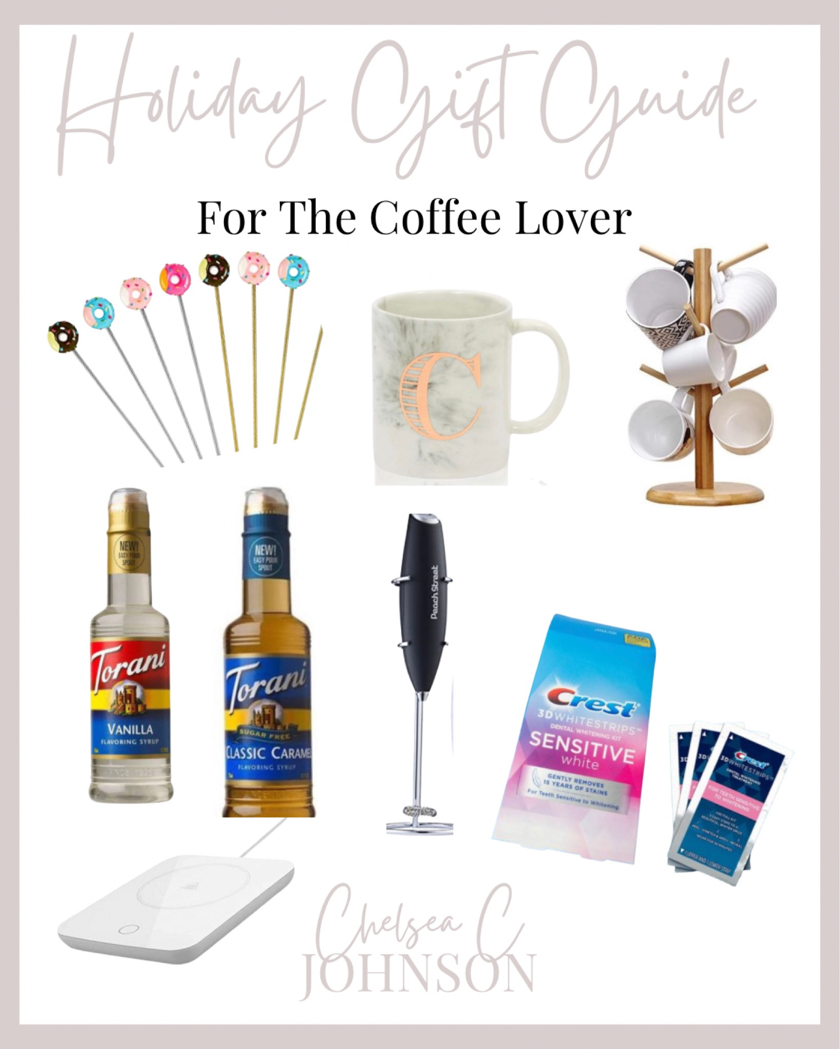 Gift for the coffee lover
Coffee syrups
Coffee stirs 
Coffee mug
Coffee mug holder
Coffee warmer
Frothed
White strips


#LTKSeasonal #LTKhome #LTKHoliday