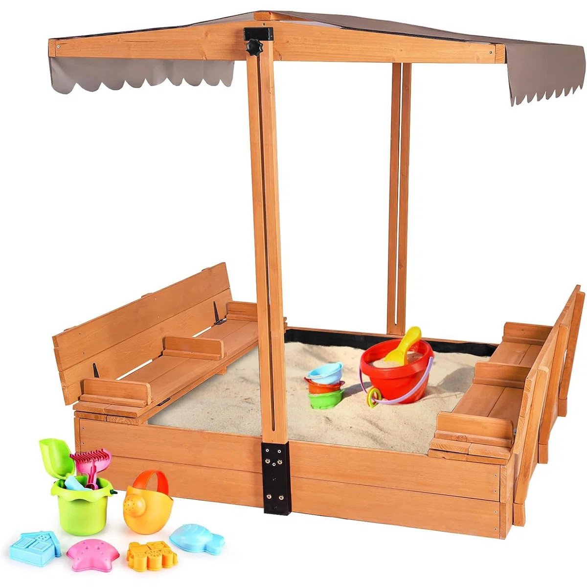47.2" x 47.2" Kids Sandbox with Canopy, Foldable Sand Box with Cover & Bench Seats, Children Outd... | Wayfair North America