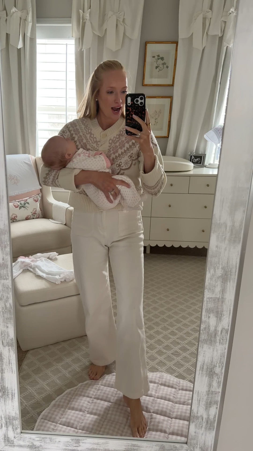 Winter outfit of the day! I just adore this girly sweater (wearing a medium) for some errands in Atlanta today. Lucy is wearing an affordable bow sweater suit too! (Size 0-3 months) 

#LTKootd #LTKmomlife