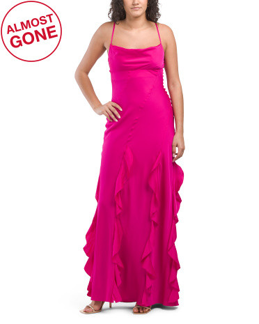 Silk Blend Kamila Ruffle Cowl Neck Gown | TJ Maxx