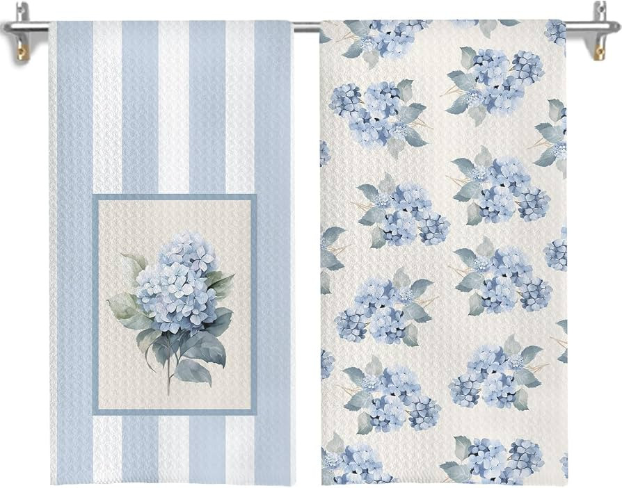 Blue Hydrangea Floral Kitchen Towels, Chinoiserie Flower Dish Tea Towels for Kitchen Decor, Grand... | Amazon (US)