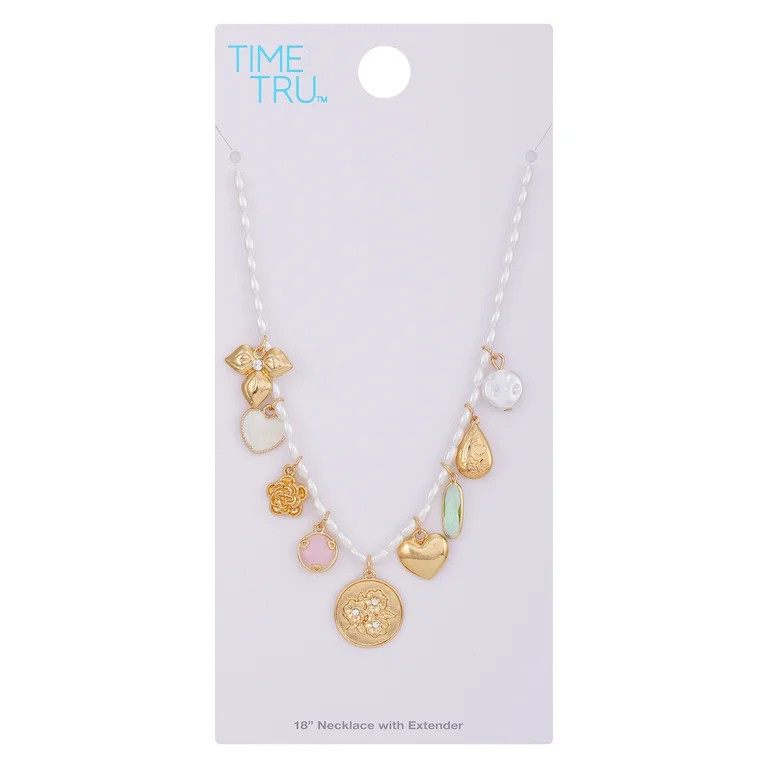 Time and Tru Women's Floral Theme Goldtone Charm Necklace | Walmart (US)