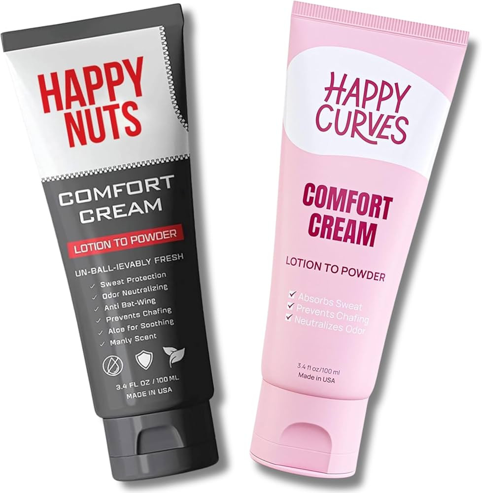 HAPPY NUTS and HAPPY CURVES Comfort Cream His and Hers Set - Anti-Chafing Sweat Defense, Odor Con... | Amazon (US)