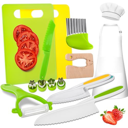 Kids Knife Set for Real Cooking 15 Pieces Montessori Kitchen Toys for Toddlers Children Safe Knives Cooking Cutting Sets Kids Cooking Set Real for Kids Toddler Toys | Amazon (US)