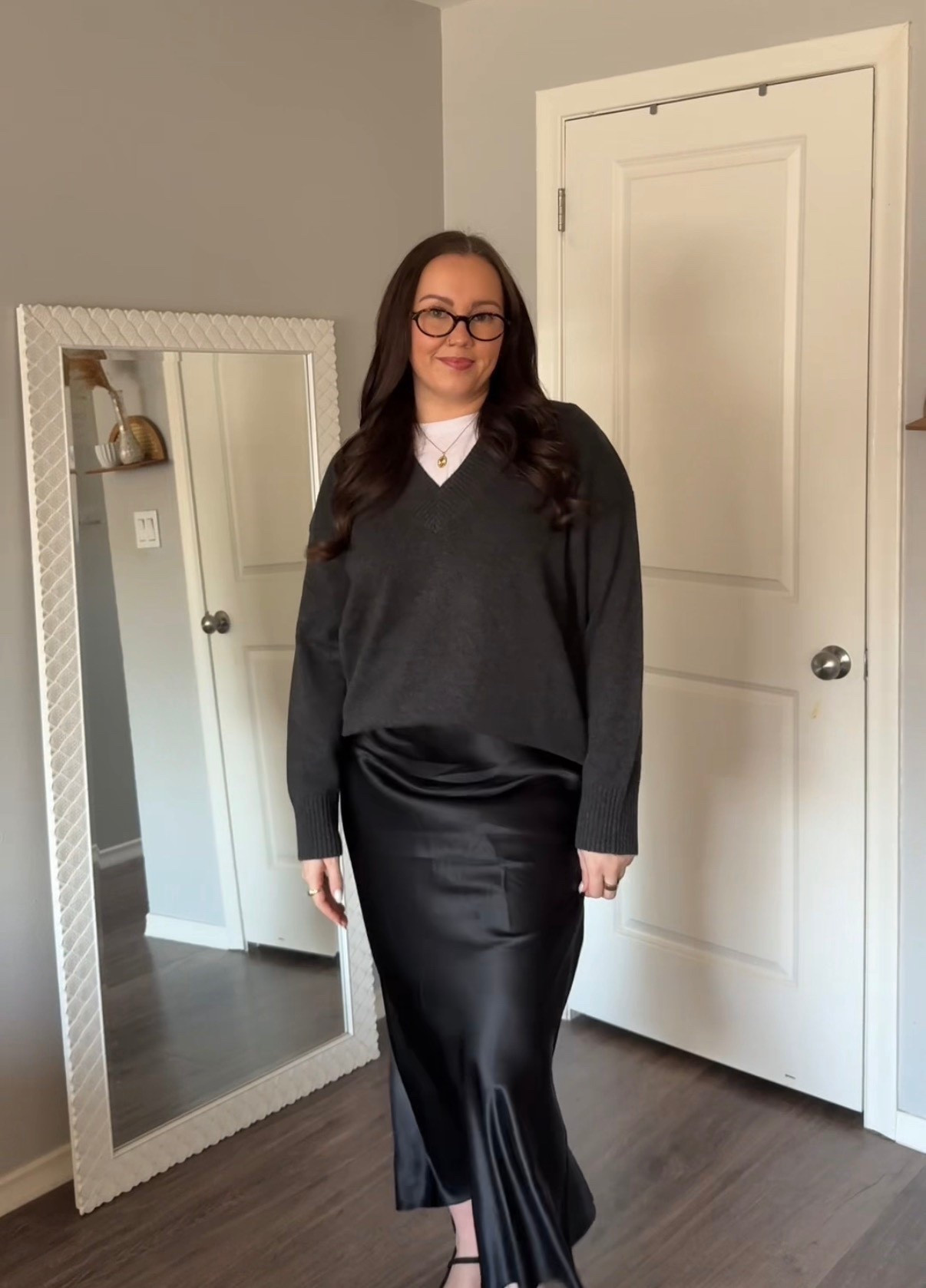 Cashmere sweater paired with a silk skirt for an elevated casual look 🖤

New customers get 10% off Quince with my promo code: INFG-26ERICAXCONDON10

#LTKBeauty #LTKootd #LTKMidsize