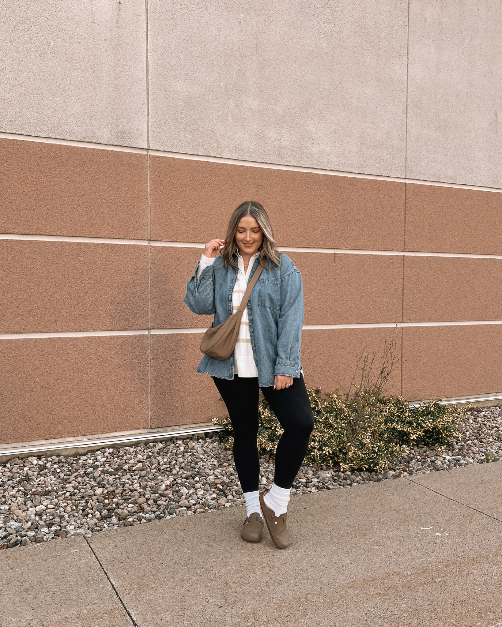 Comfy casual fall outfits - wearing L in the striped polo sweater and oversized denim shirt, M in leggings. My clogs are an Amazon find and so comfy! I’m usually a 9.5-10 and wear a 10.


#LTKstyletip #LTKautumn #LTKmidsize